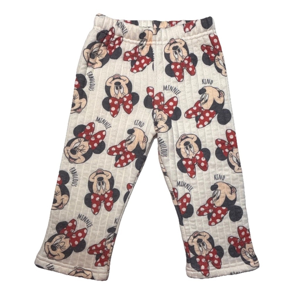 Disney Baby Minnie Mouse Leggings 24M Toddler Ribbed Stretch Pants Bow Print